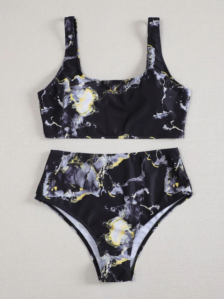 Damen Asymmetrisches Bikini-Set mit geknotetem Oberteil Drune