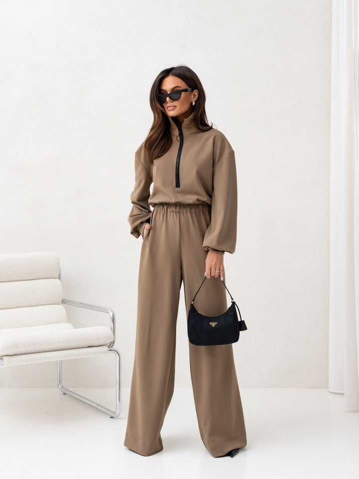 Damen modischer Jumpsuit mit hohem Kragen und praktischen Reißverschluss Drune