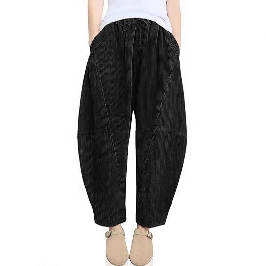Damen raffinierte High-Waist Freizeithose mit Kordelzug Drune