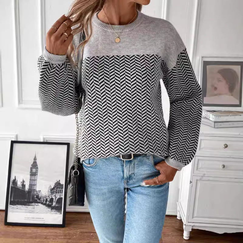 Damen Strickpullover mit modernem Zickzackmuster und lässigem Schnitt Drune