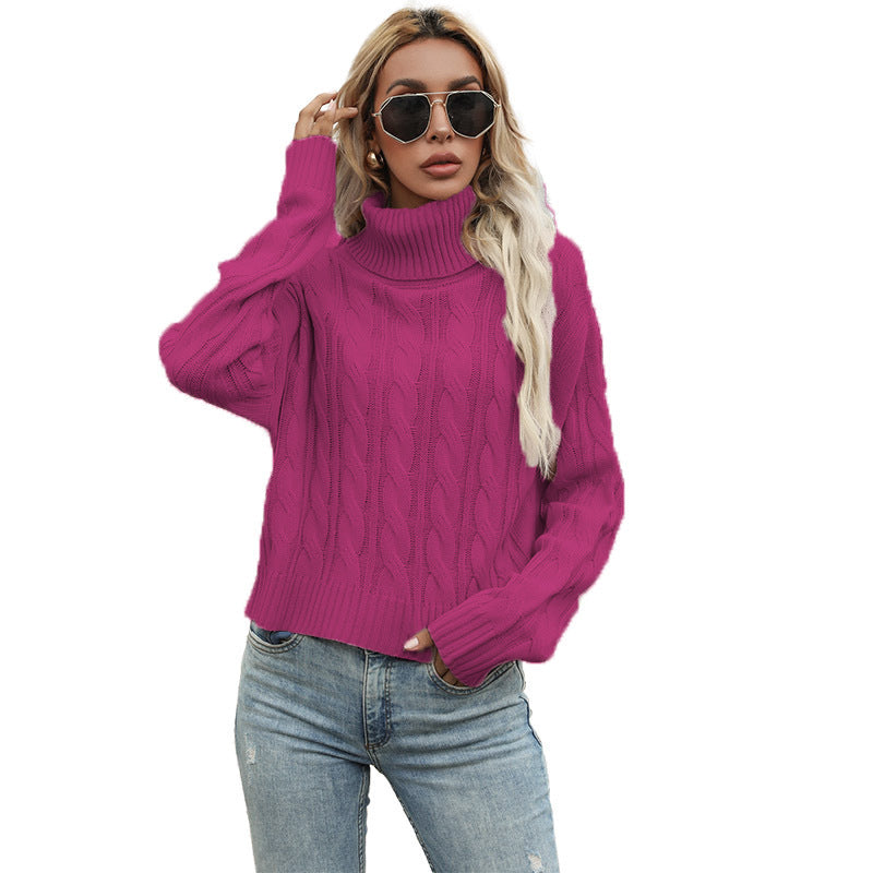 Damen Grobstrickpullover mit hohem Kragen und strukturiertem Zopfmuster Drune