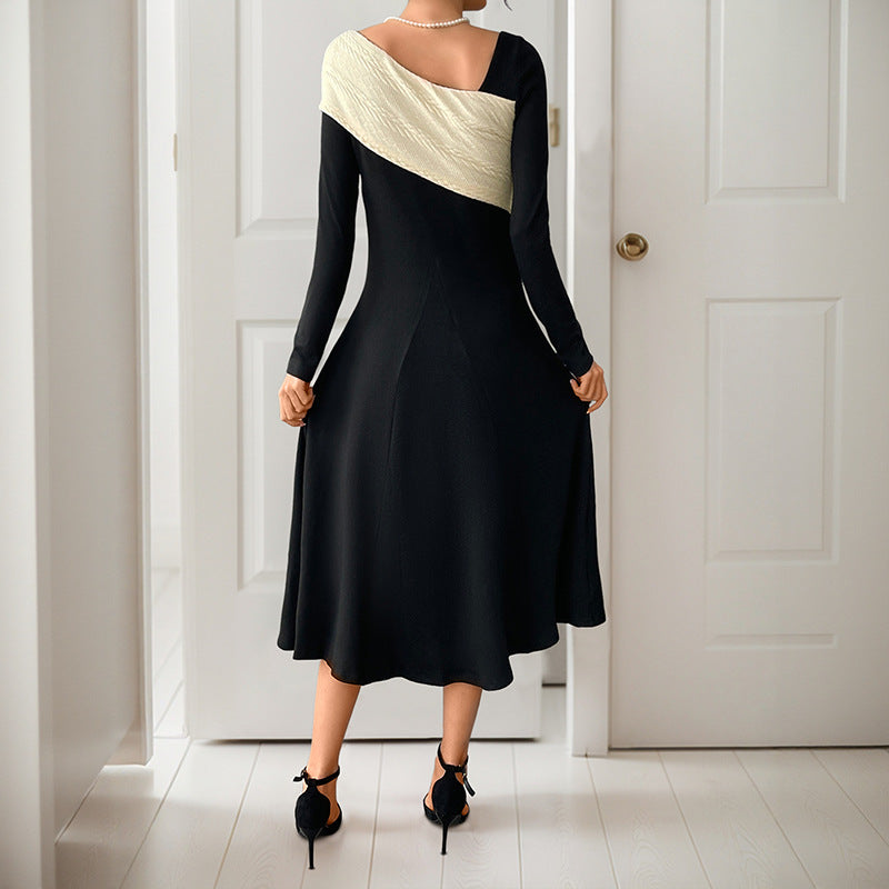 Damen Elegantes Midikleid mit asymmetrischem Kragen und Oberteil in Strickoptik Drune