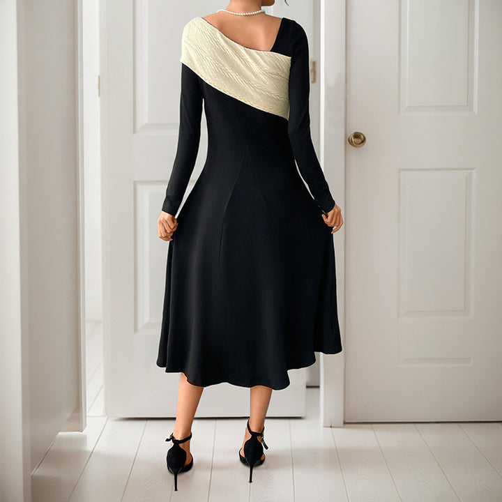 Damen Elegantes Midikleid mit asymmetrischem Kragen und Oberteil in Strickoptik Drune