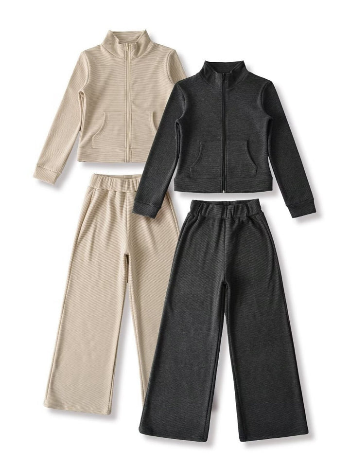 Damen sportliches Set mit Stehkragen und weitem Hosenansatz Drune