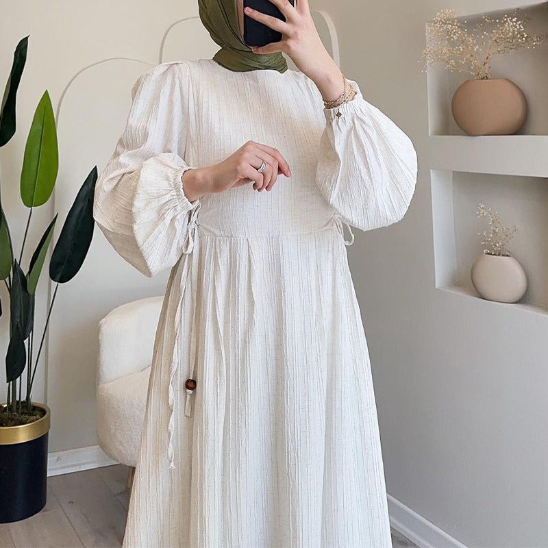Damen Maxikleid mit strukturiertem Design und Puffärmeln Drune