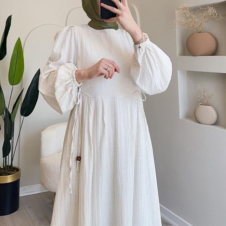 Damen Maxikleid mit strukturiertem Design und Puffärmeln Drune