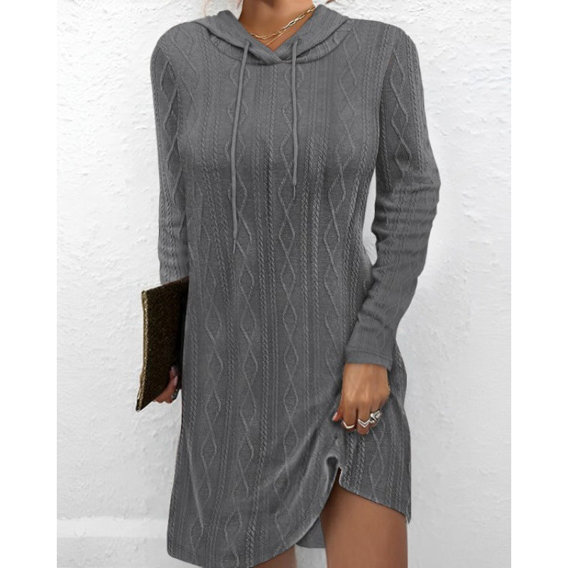 Damen Strickkleid mit Kapuze und strukturiertem Muster Drune