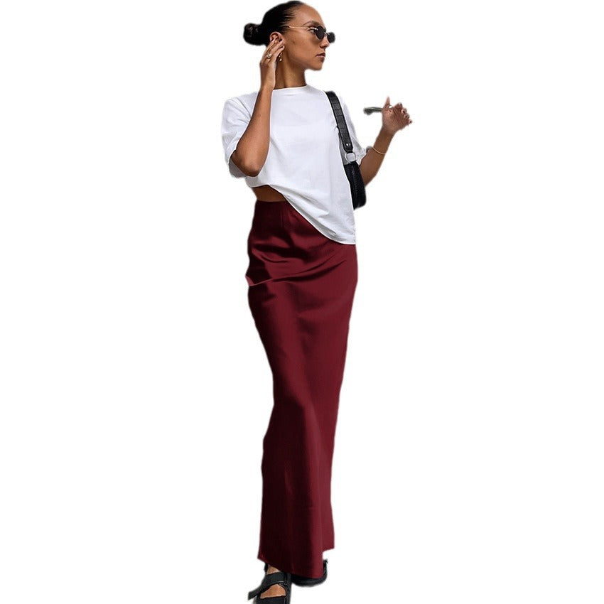 Damen Langes Satin-Rock mit hohem Schlitz Drune