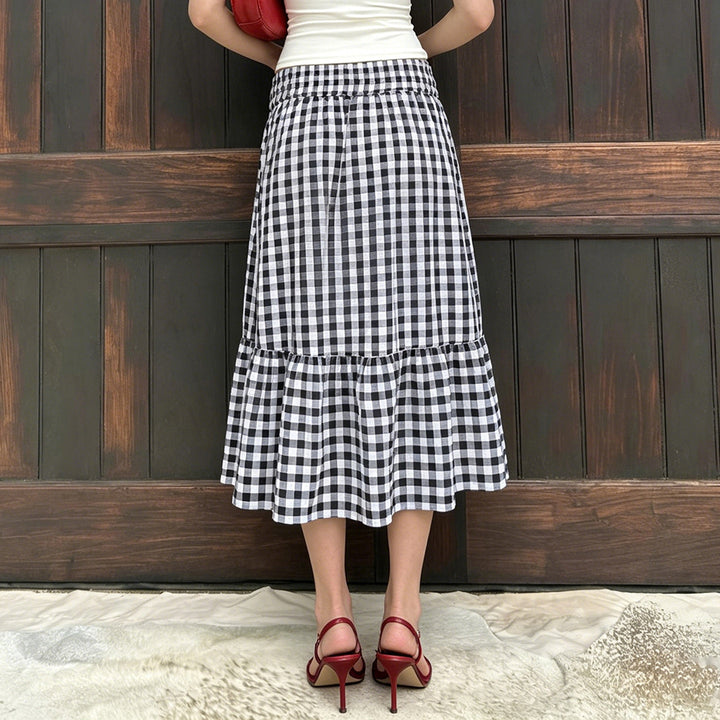Damen Fließender Viskose-Rock mit taillierter High-Waist und Rüschensaum Drune