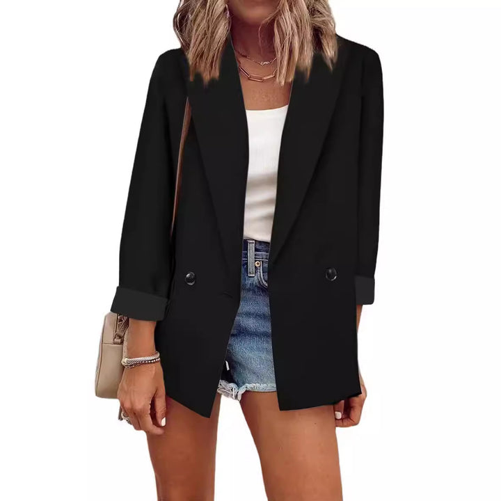 Damen eleganter Oversize-Blazer mit doppelter Knopfleiste und kontrastierenden Ärmeln Drune