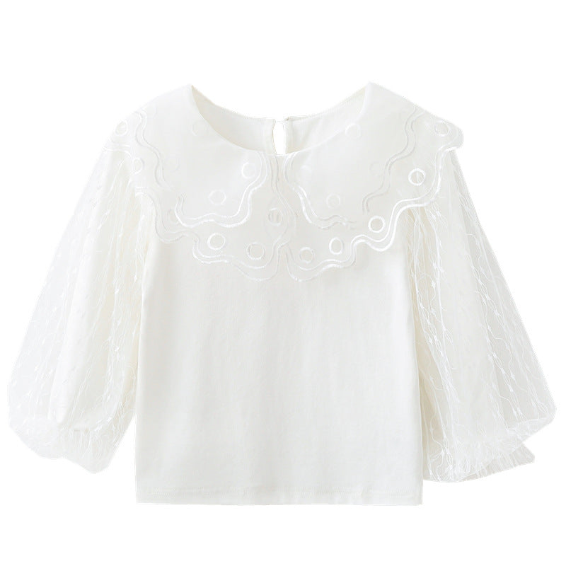 Mädchen elegante Bluse mit transparenten Tüllärmeln Drune