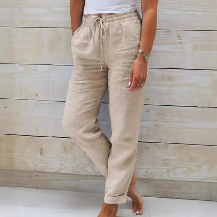 Damen nan lässige Leinenhose mit elastischem Bund und Kordelzug Drune