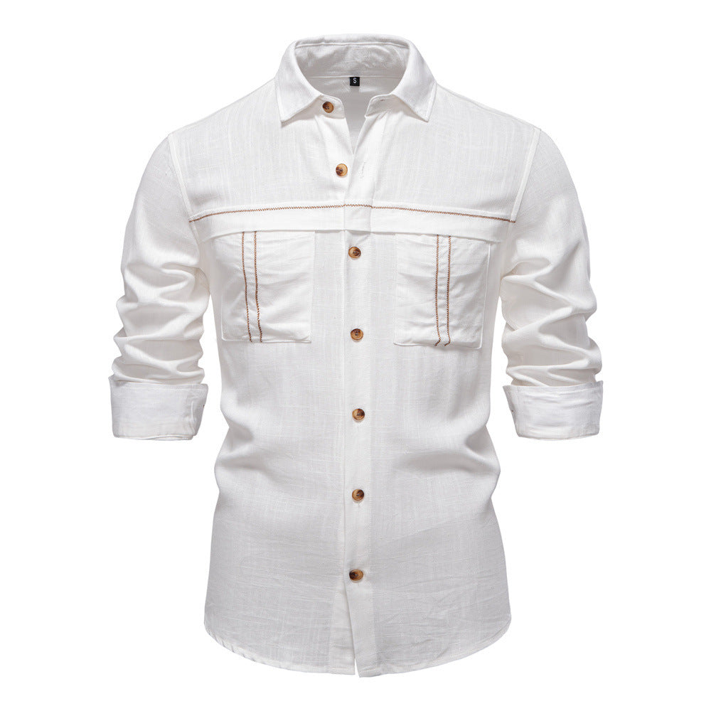 Herren nan Workshirt aus Denimoptik mit doppelten Brusttaschen und Kontrastnähten Drune