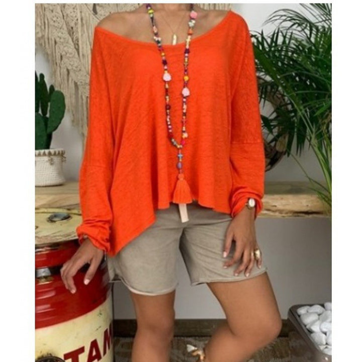 Damen lässiges Oversize-Shirt mit tiefem V-Ausschnitt und langen Ärmeln Drune