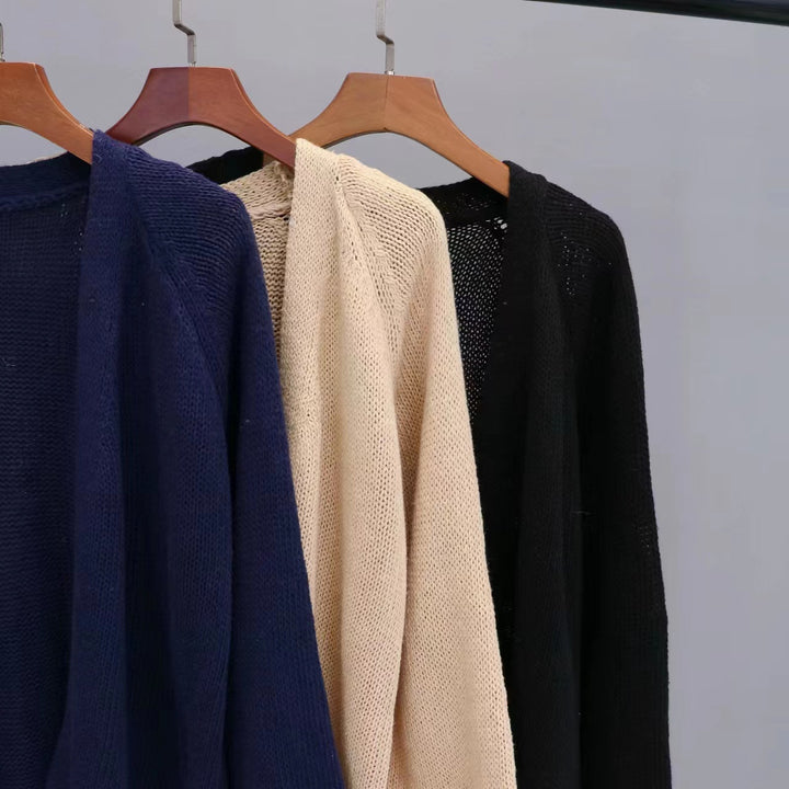 Damen lässige Strickjacke mit offenem Design und luftiger Maschenstruktur Drune