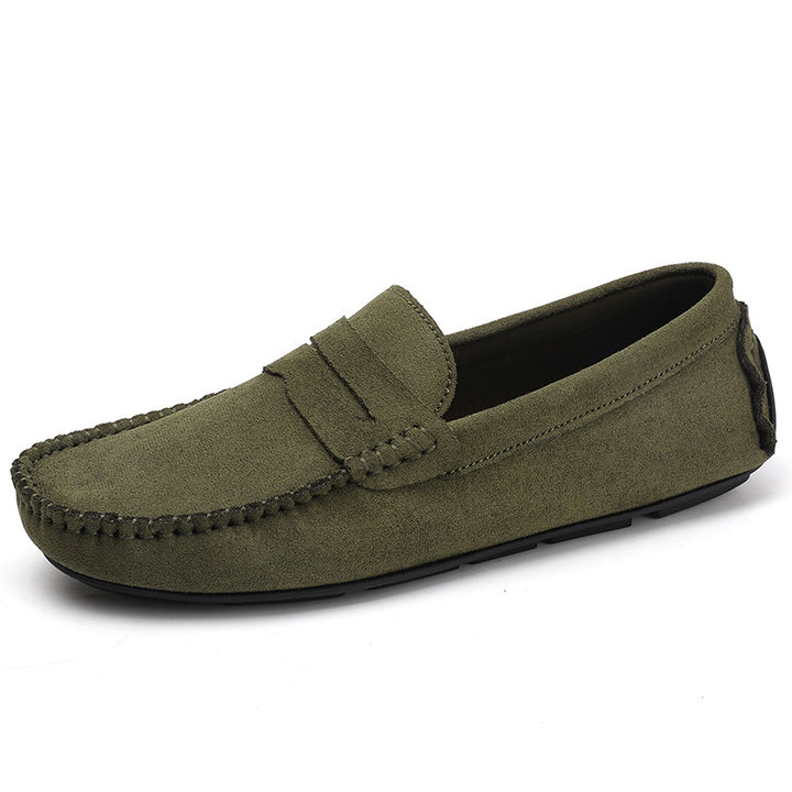 Herren elegante Veloursleder-Mokassin Fahrerhalbschuhe mit handgenähter Vordernaht und flexibler Gummiprofilsohle Drune