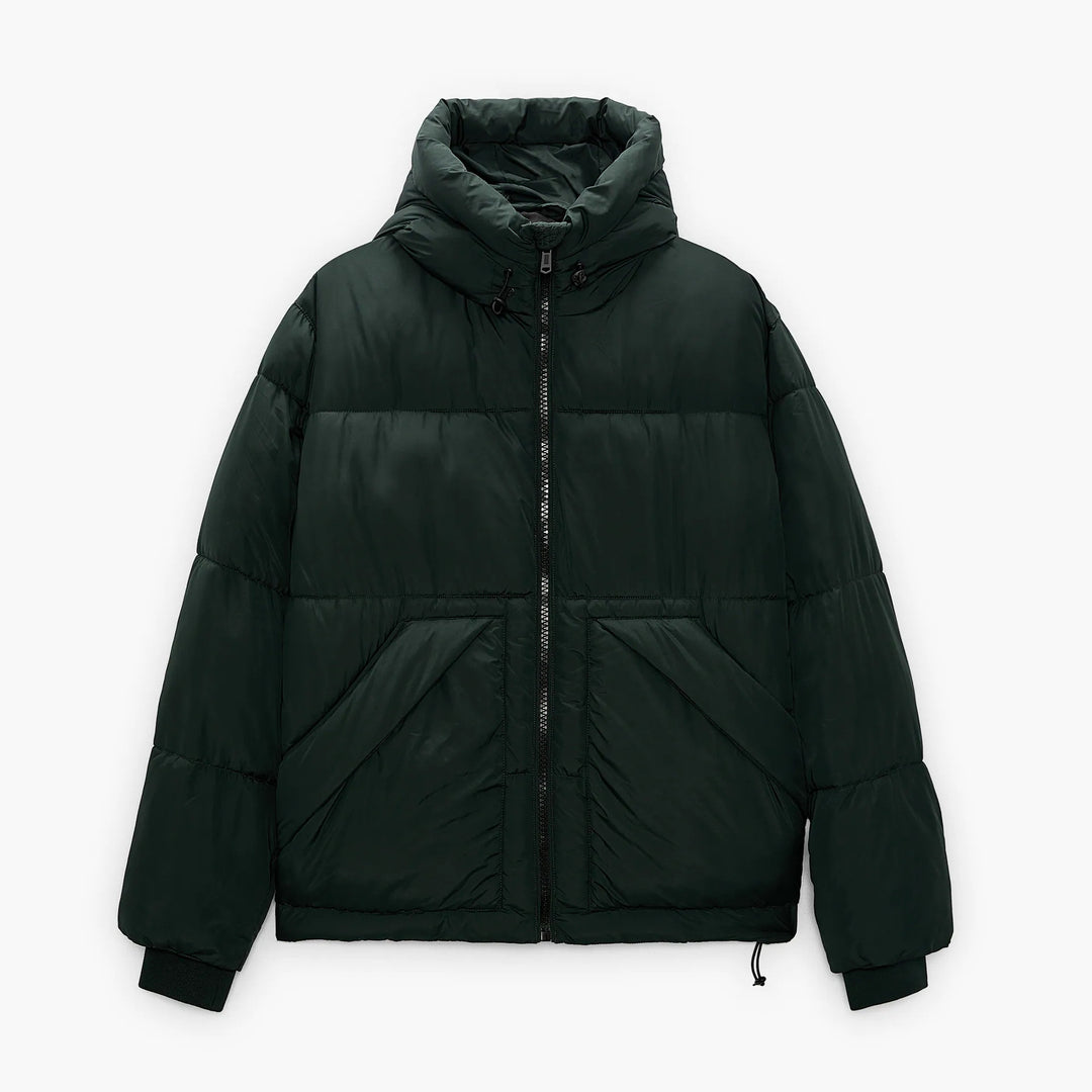 Herren gesteppte Winterjacke mit Kapuze und großzügigen Taschen Drune