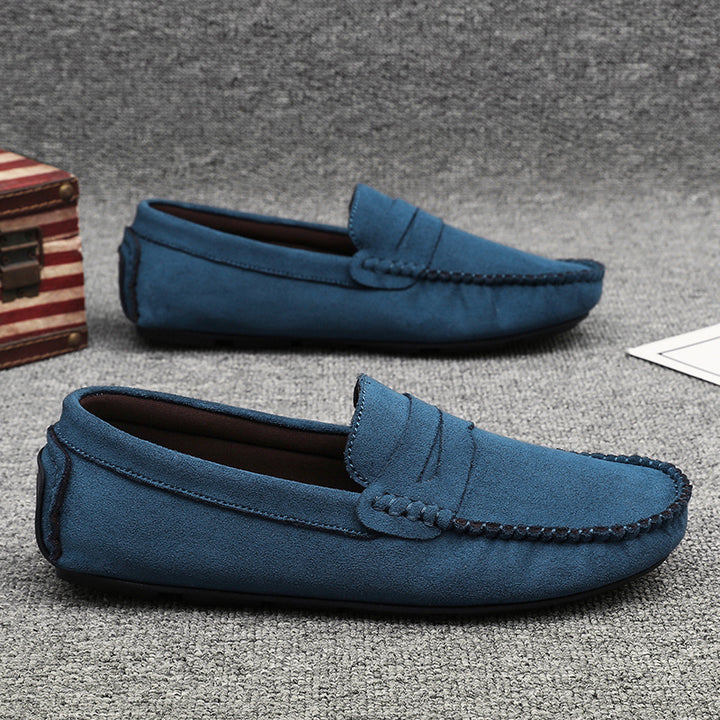Herren elegante Veloursleder-Mokassin Fahrerhalbschuhe mit handgenähter Vordernaht und flexibler Gummiprofilsohle Drune