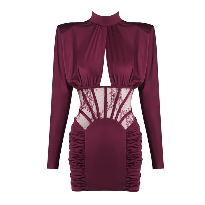 Damen Figurbetontes Cocktailkleid mit elegantem Spitzenbesatz und Raffungen Drune