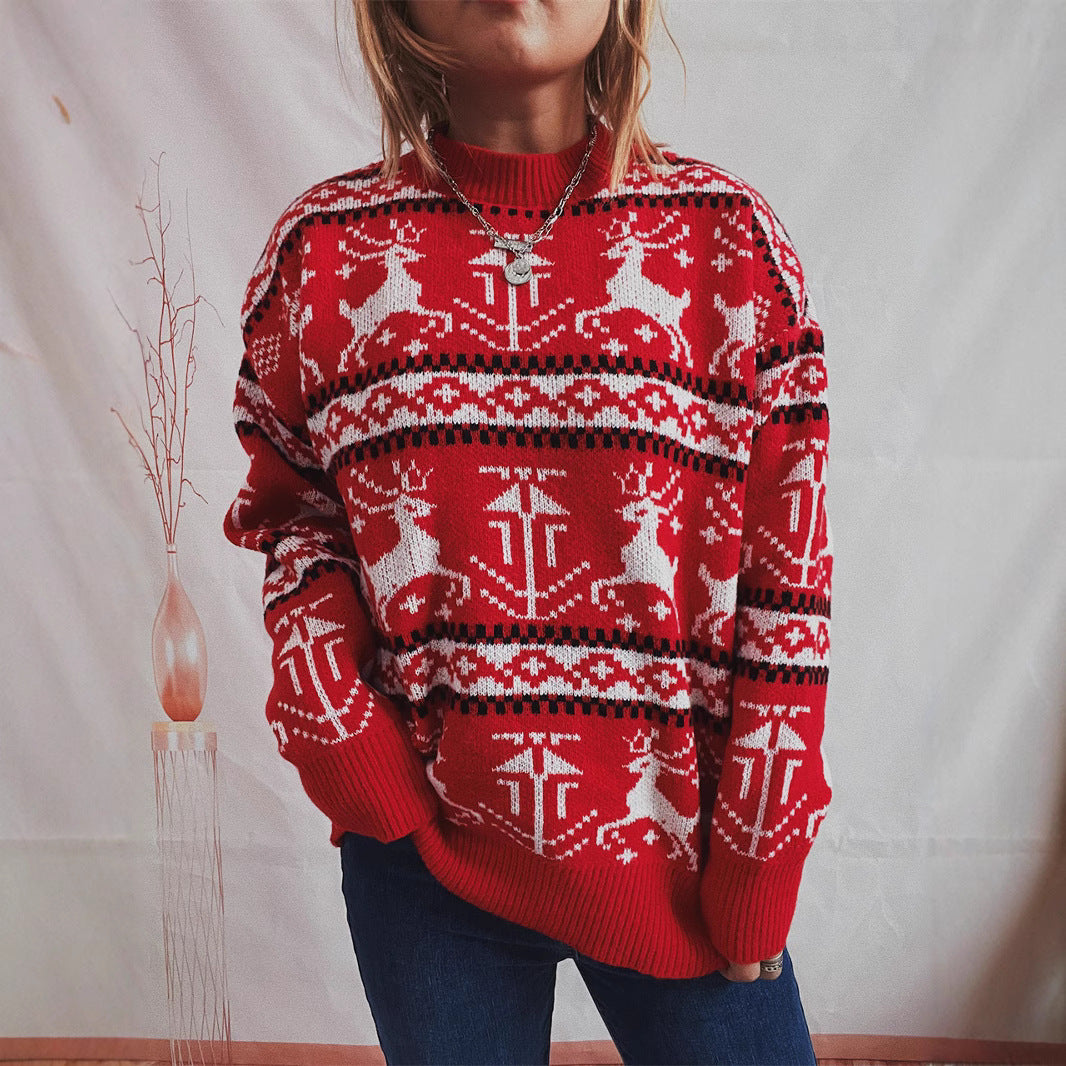 Damen Weihnachts-Pullover im festlichen Norwegermuster mit Rundhalsausschnitt Drune