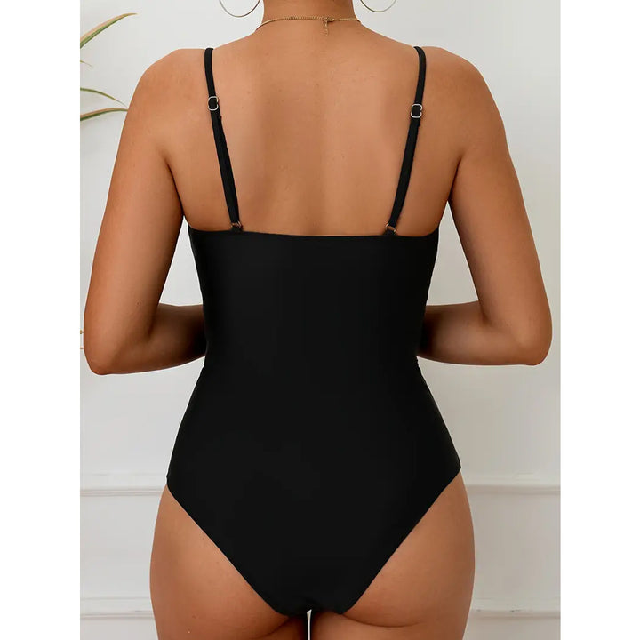 Damen Eleganter Einteiler Badeanzug mit V-Ausschnitt und Zierdetails Drune