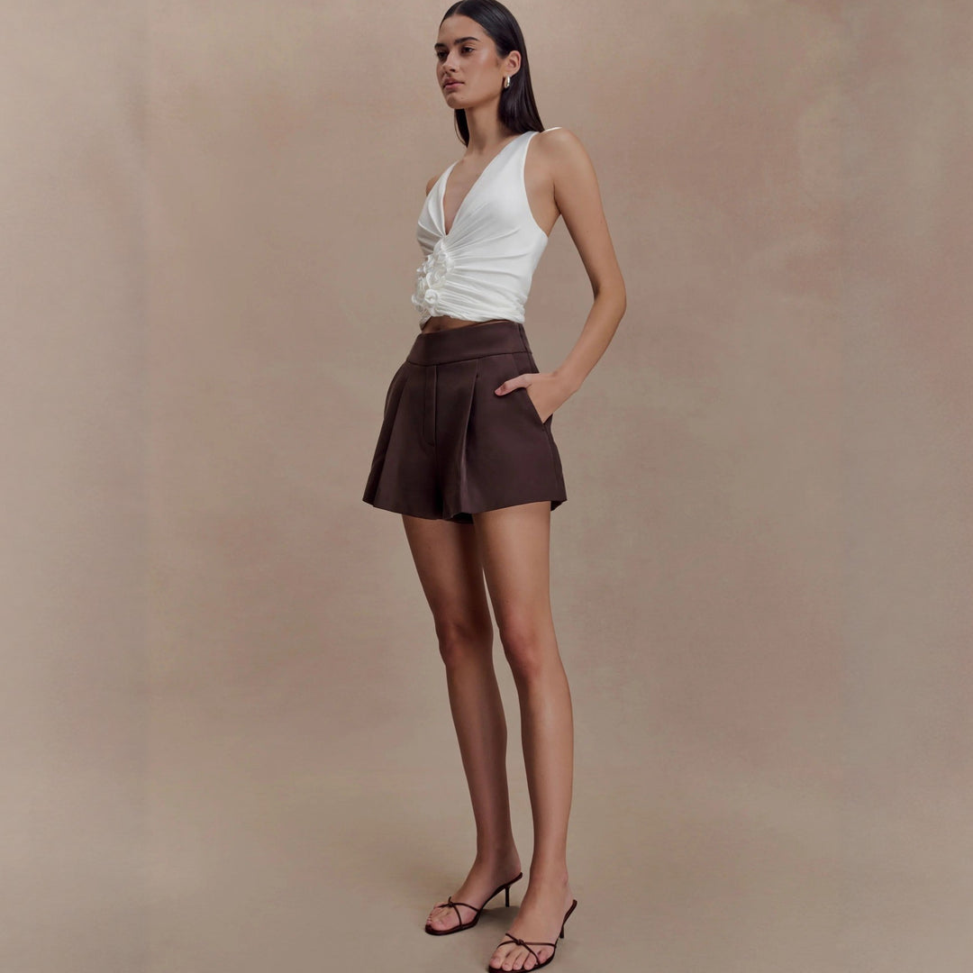 Damen Raffiniertes Top mit tiefem V-Ausschnitt und femininem Rüschendetail Drune