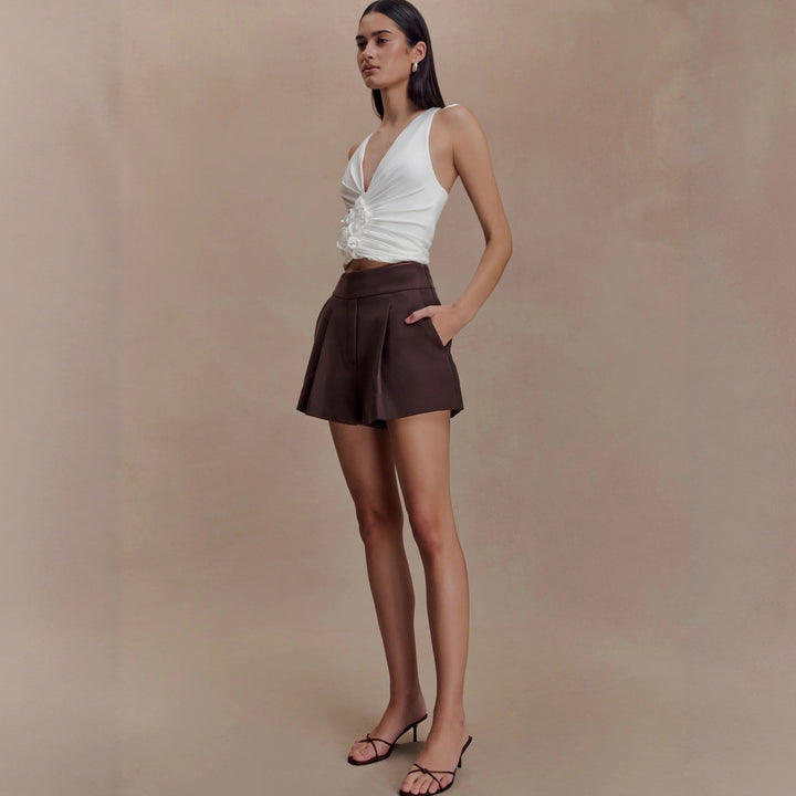 Damen Raffiniertes Top mit tiefem V-Ausschnitt und femininem Rüschendetail Drune