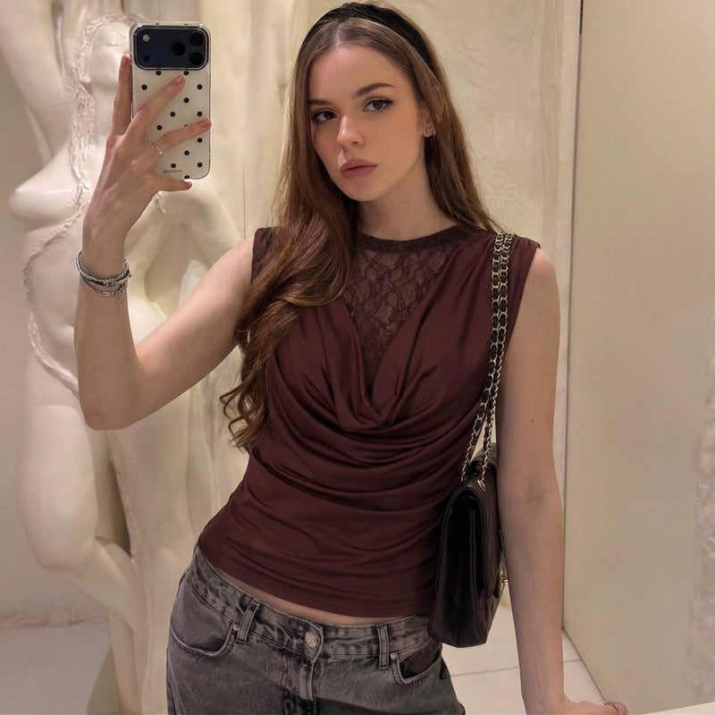 Damen Elegantes Oberteil mit raffinierter Spitzenpartie Drune