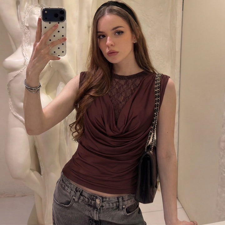 Damen Elegantes Oberteil mit raffinierter Spitzenpartie Drune