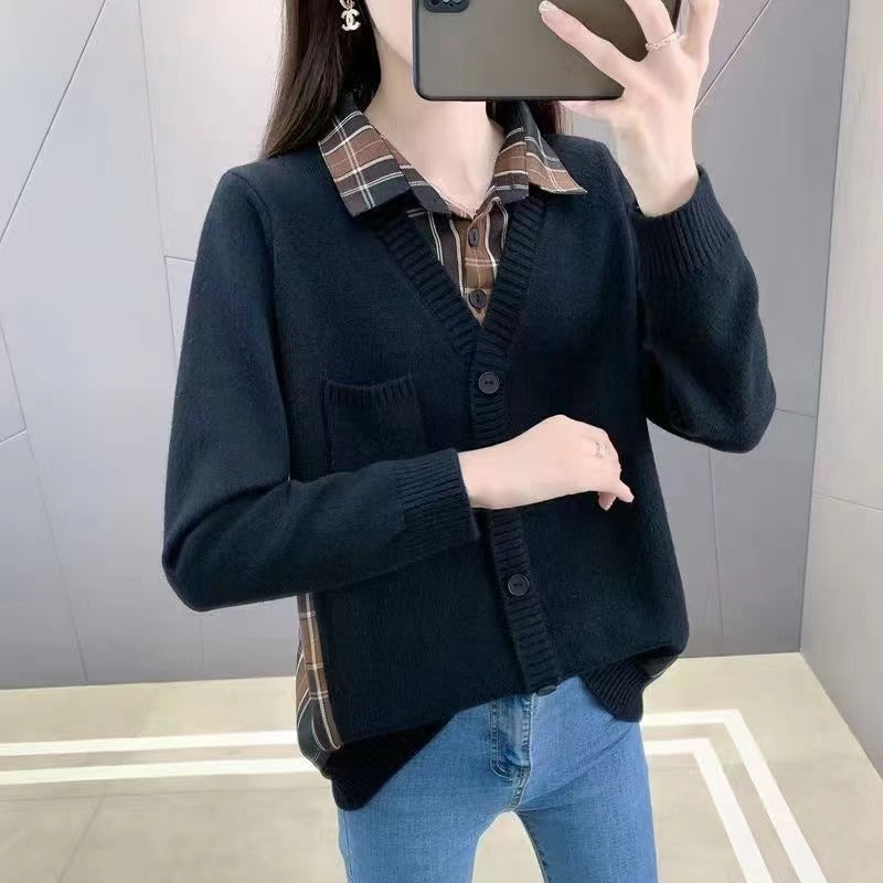 Damen Strickjacke mit V-Ausschnitt und praktischer Brusttasche Drune