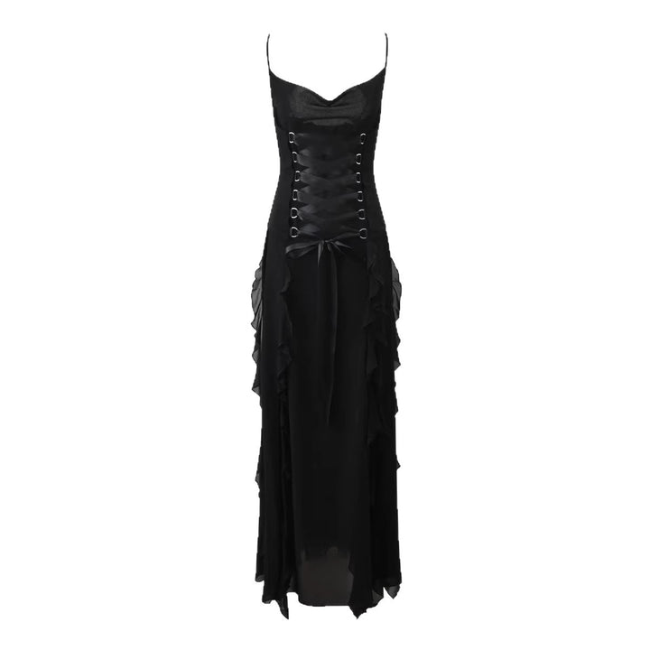 Damen Elegantes Wickelkleid mit Rüschen und Schnürdetails Drune