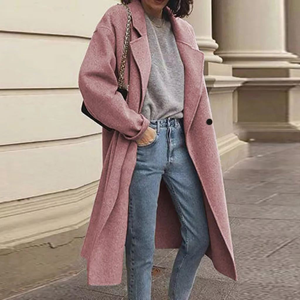 Damen Oversized Wollmantel mit klassischem Revers und modischem Schnitt Drune