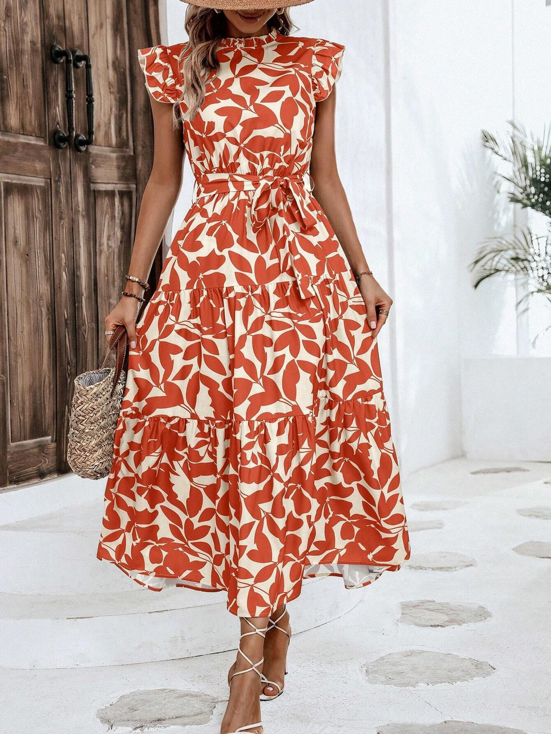 Damen lässiges Midi-Kleid mit Rüschen und floralem Muster Drune