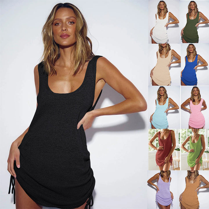 Damen lässiges Strandkleid mit Kordelzug Drune