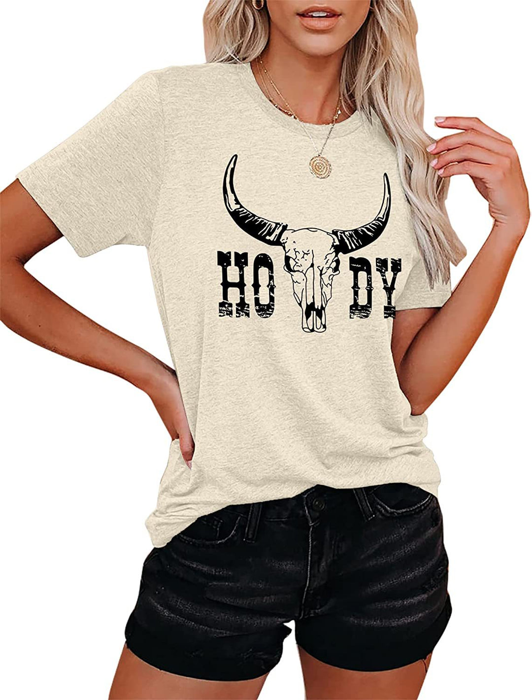 Damen Vintage-inspiriertes Grafik-T-Shirt mit Western-Schädel-Design Drune