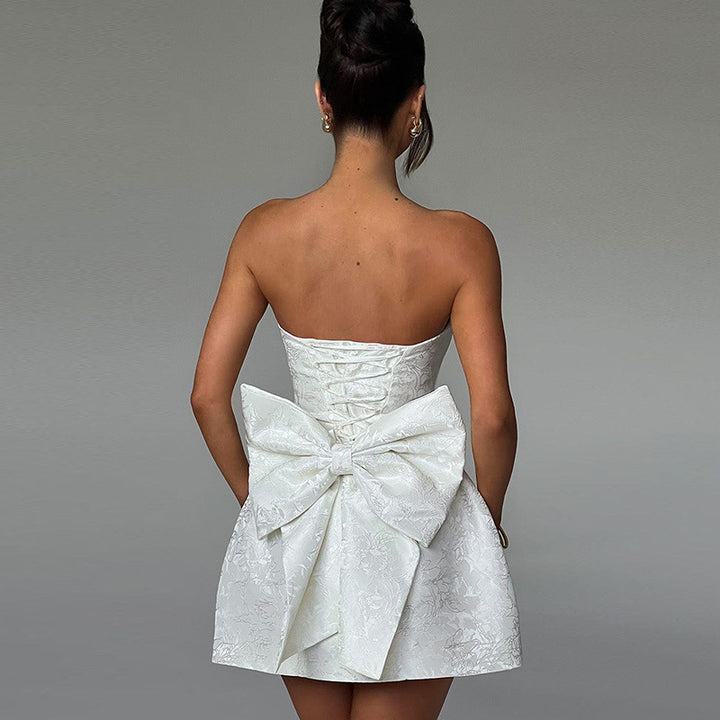 Damen schulterfreies Cocktailkleid mit elegantem Schleifendetail Drune