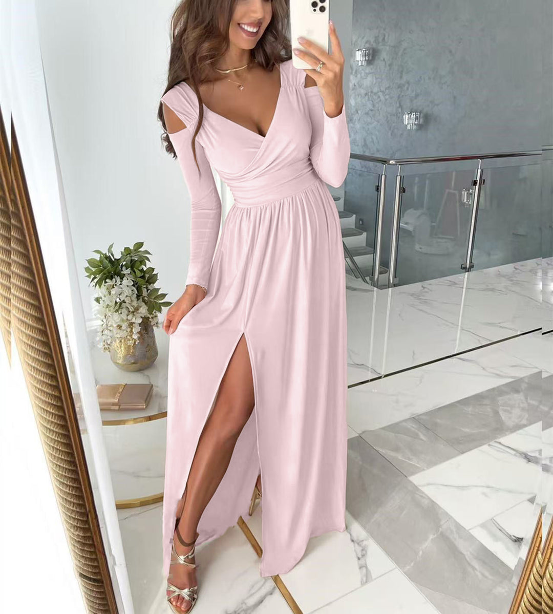 Damen Maxikleid mit körperbetontem Schnitt und eleganten Ärmeln Drune