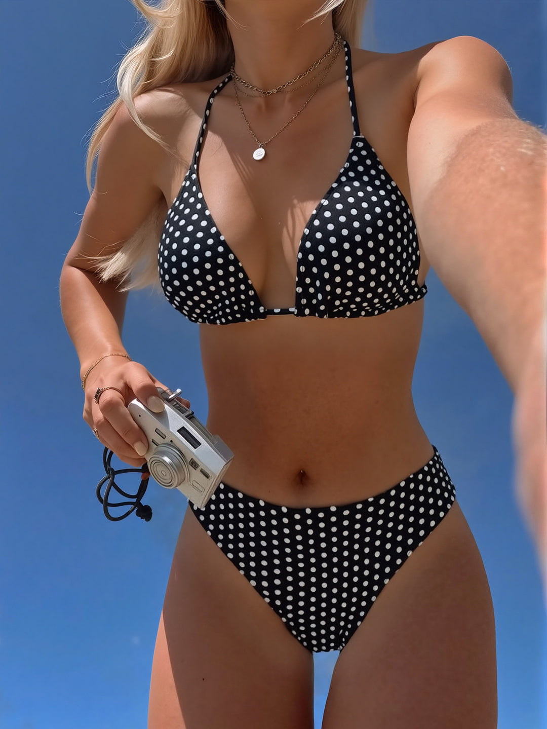 Damen Triangel-Bikini mit modischem Tupfenmuster und verstellbaren Trägern Drune