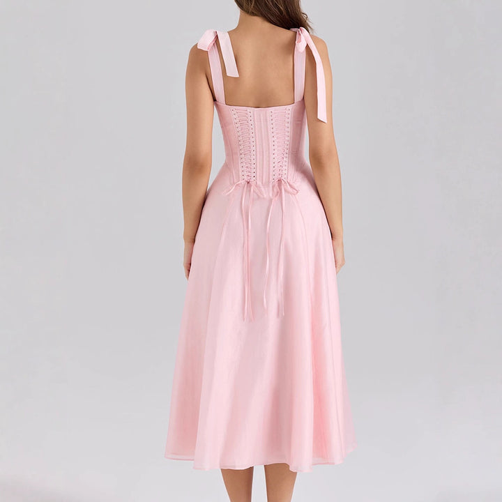 Damen Elegantes Midikleid mit schulterfreien Trägern Drune