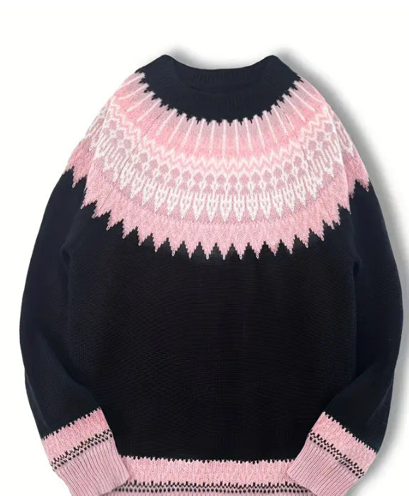 Damen nan Norwegerpullover aus Wollmix mit Rundhalsausschnitt und traditionellem Fair-Isle-Yoke Drune