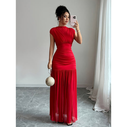 Damen Elegantes Maxikleid mit figurbetontem Schnitt und fließendem Rock Drune