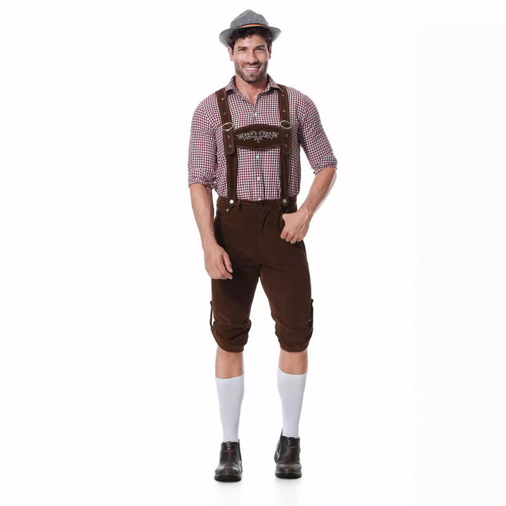 Herren nan authentische Trachtenlederhose kurz mit verstellbaren Trägern und aufwendiger Stickerei Drune