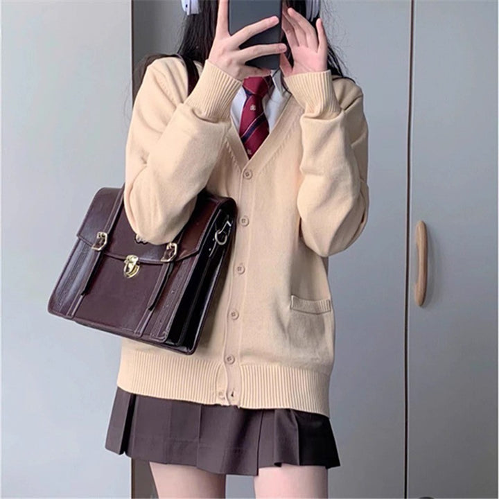 Damen College Strickjacke mit klassischem Kragen und dekorativem Schleifen-Design Drune