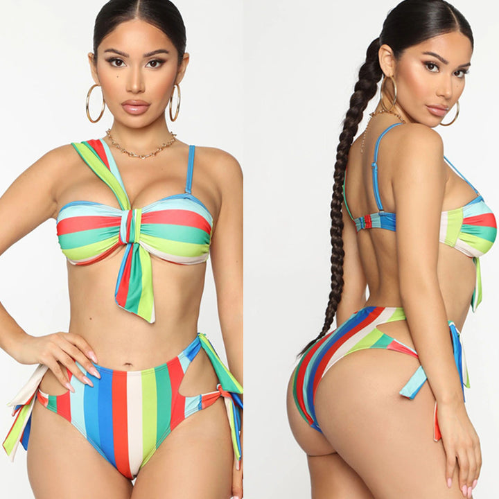 Damen Bikini-Set mit Hochgeschnittenem Design und Verspieltem Schleifenverschluss Drune