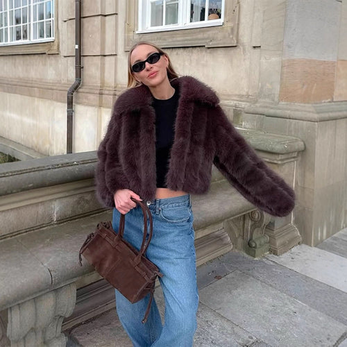 Damen Kunstfelljacke im modischen Cropped-Stil Drune