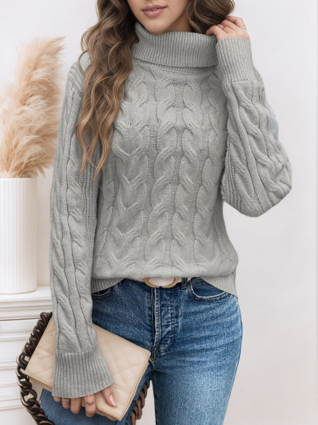 Damen Rollkragenpullover mit strukturiertem Zopfmuster Drune