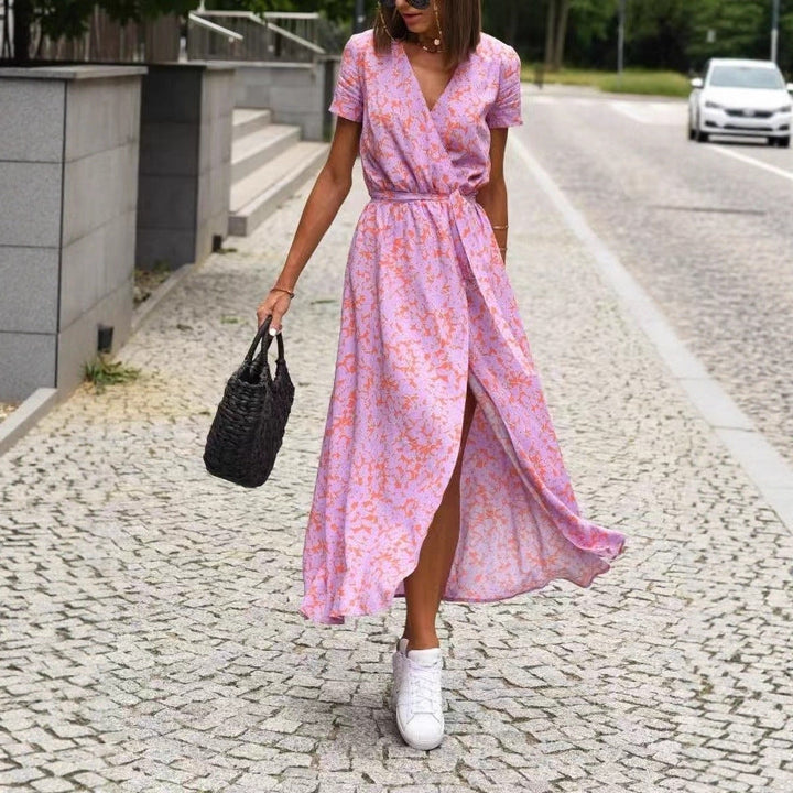 Damen Maxikleid mit Polka-Dots und seitlichem Schlitz Drune
