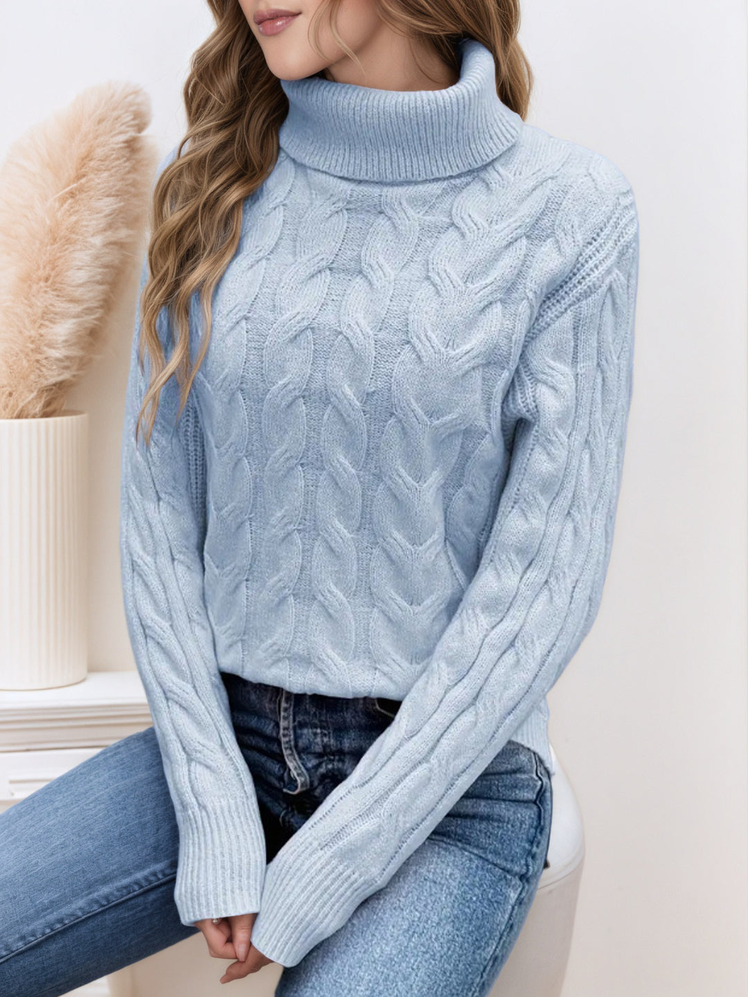 Damen Rollkragenpullover mit strukturiertem Zopfmuster Drune