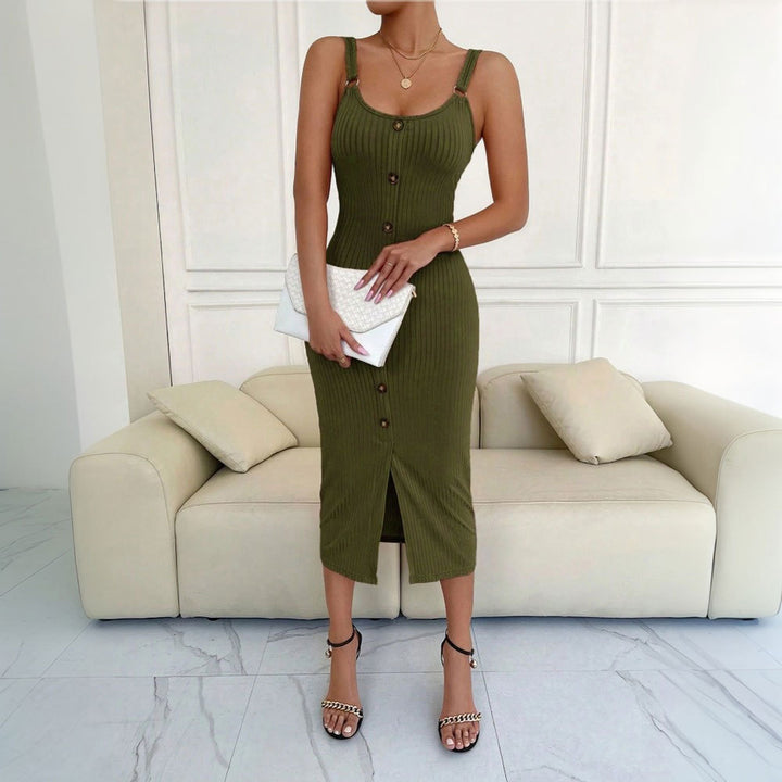 Damen Midi-Kleid mit Knopfdetails und figurbetonter Silhouette Drune