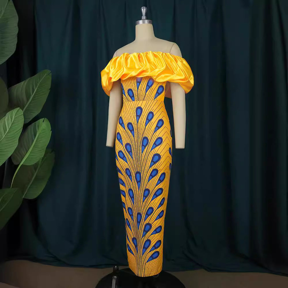 Damen Elegantes Abendkleid mit schulterfreiem Design und voluminösem Rüschensaum Drune